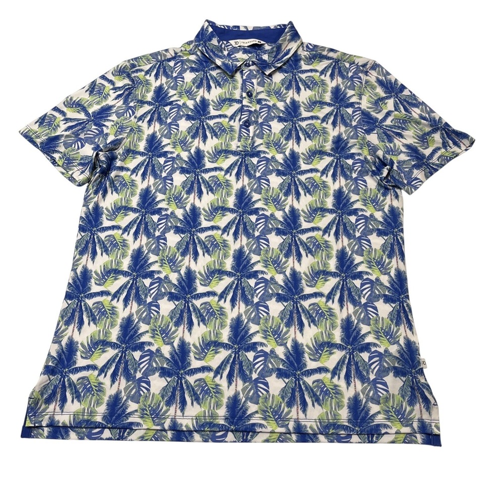 7 Diamonds Palmas Polo‎ Shirt Blue Palm Tree Print Size M 4 Way Stretch Golf